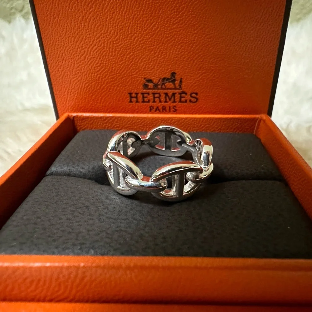 Hermes Ring Chaine d'ancre Enchainee Women Ring Size 52 Small Model 925 Silver - Picture 3 of 11